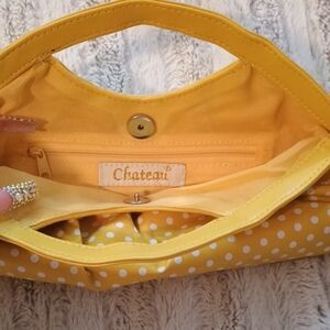Chateau Yellow Clutch with Crescent Shape and Polka Dot Lining